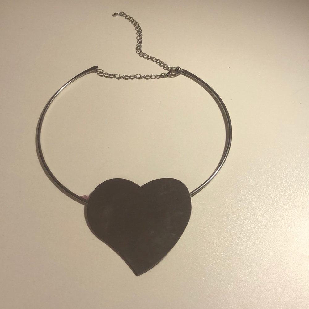 Oversized silver metal heart necklace / choker